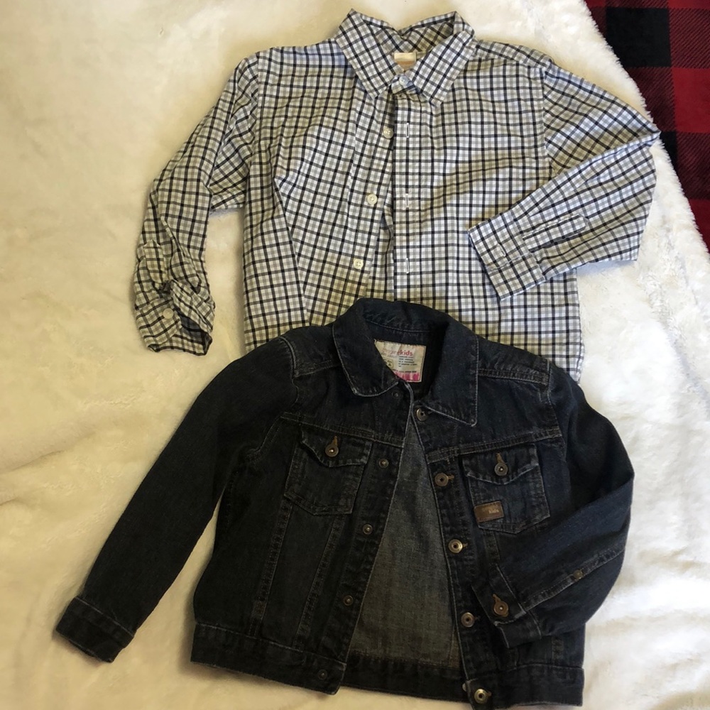 5T Boys jean jacket and button up dress shirt